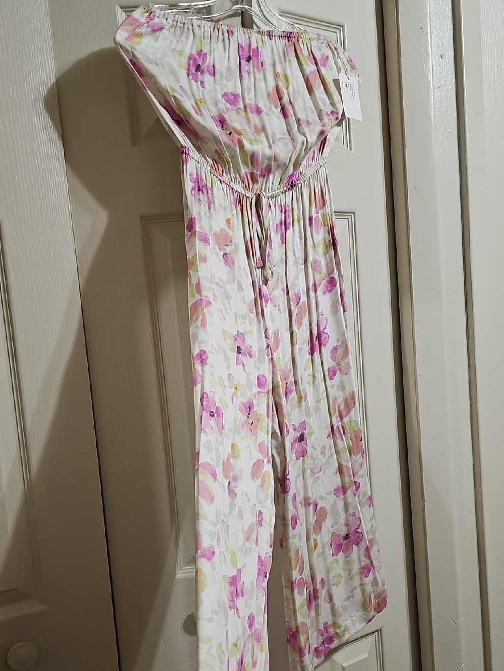 Floral Strapless Jumpsuit - Pink & Cream